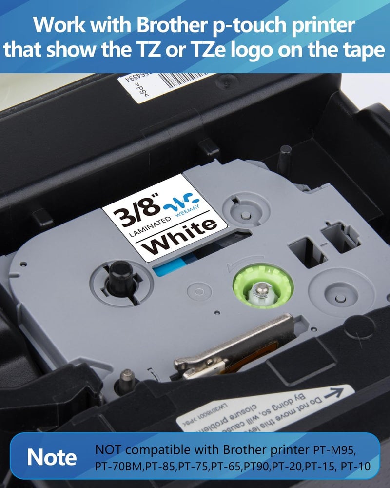 WEEMAY TZc-221 Compatible for Brother Label Maker 9mm 0.35 White TZe-221 TZ221 TZ-221 TZe TZ Tape 9mm 0.35 Laminated White 3/8 Tape for P Touch PT-D210 PT-D200 PT-H110 PT-D400 Label Maker, 5 Pack - Image 4